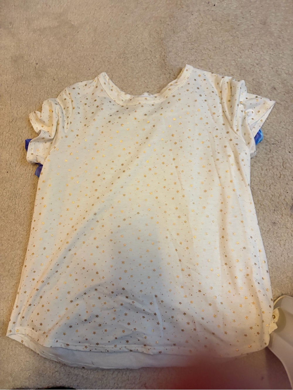 Tickled Teal Cream Short Sleeve Top with Gold Star Print